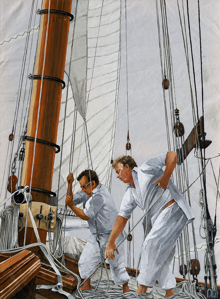 Réf. H-23.017 - En régate sur "Moonbeam 8" - 5 - Huile sur voile 54x73 cm - 2000 €