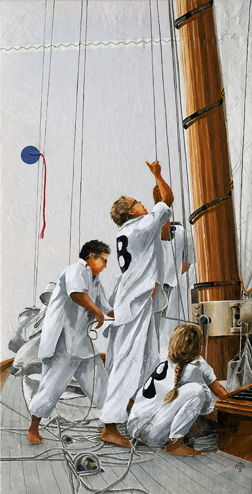 Réf. H-23.019 - En régate sur "Moonbeam 8" - 7 - Huile sur voile 50x100 cm - 2400 €
