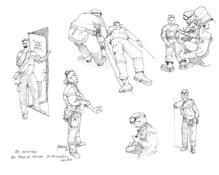 Crayonnés FASM Primauguet. Les infirmiers au poste de combat