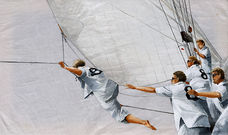 Réf. H-23.015 - En régate sur "Moonbeam 8" - 3 - Huile sur voile 60x30 cm - 1050 €
