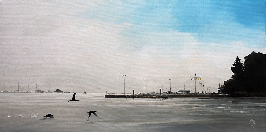 Réf. H-18.022 - Les cormorans, Ile aux Moines. Huile sur toile 80x40 cm - 1600 €