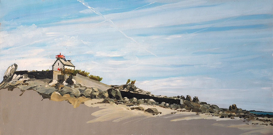 Réf. H-16.014 - Le phare de l'île Harbour, St-Quay-Portrieux. Huile sur toile 80x40 cm - Col. particulière