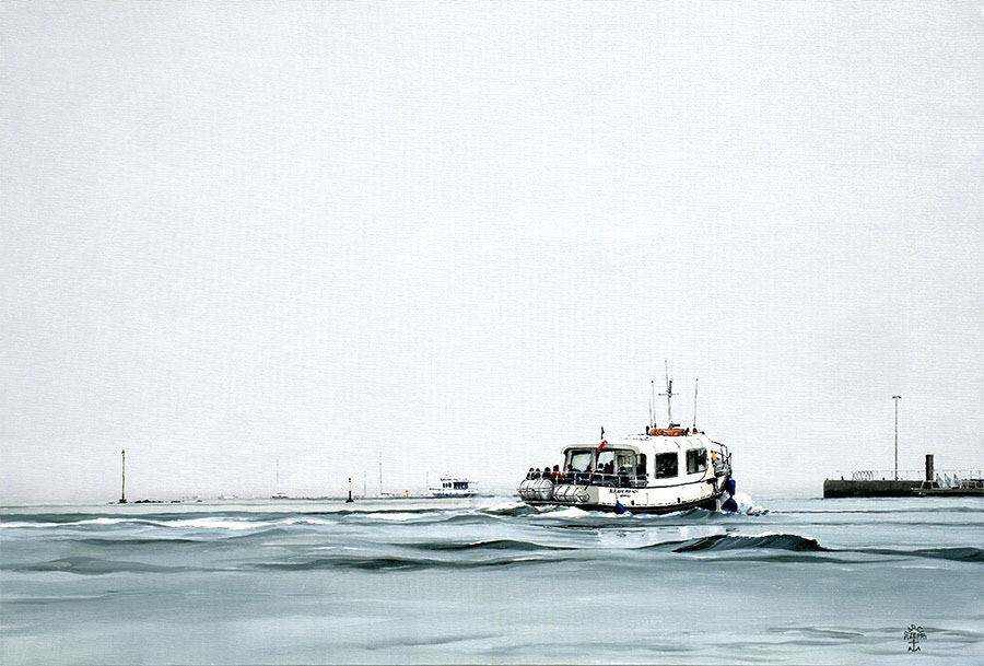 Réf. H-19.024 - Les vagues du passeur. Ile aux Moines. Huile sur toile 73x50 cm - Col. Particulière