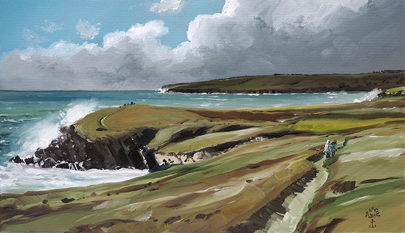 Réf. H-15.049 - Pointe de Castel à Primelin (Cap Sizun). Huile sur toile 46x27 cm