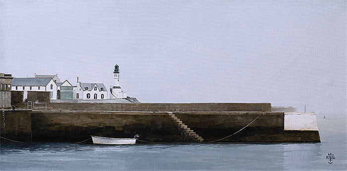 Réf. H-22.019 - En attendant que la brume se lève, île de Sein. Huile sur toile 60x30 cm - 900 €