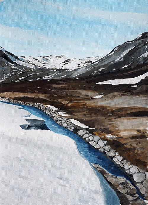 Réf. H-18.046 - Sur les hauteurs du Fjord Skjomen, Narvik (Norvège). Huile sur toile 22x32 cm - 380 €