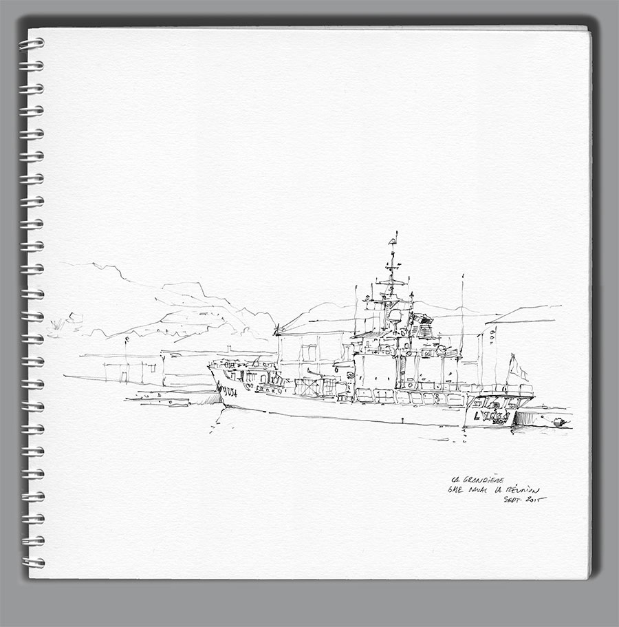 Carnet de croquis "La Grandière" 3 - A quai à Port-des-galets, La Réunion 