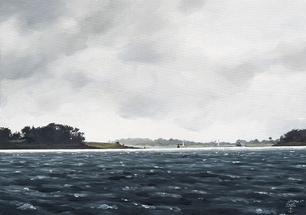 Réf. H-21.006 - L'échappée vers la "grande mer" entre la Jument et Berder. Huile sur toile 65x46 cm - 1550 €