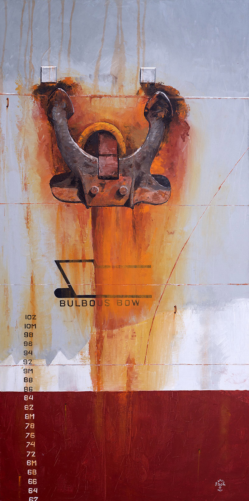 Réf. H-13.002 - Ancre sur coque grise. Huile sur toile 60x120 cm - Col. Particulière