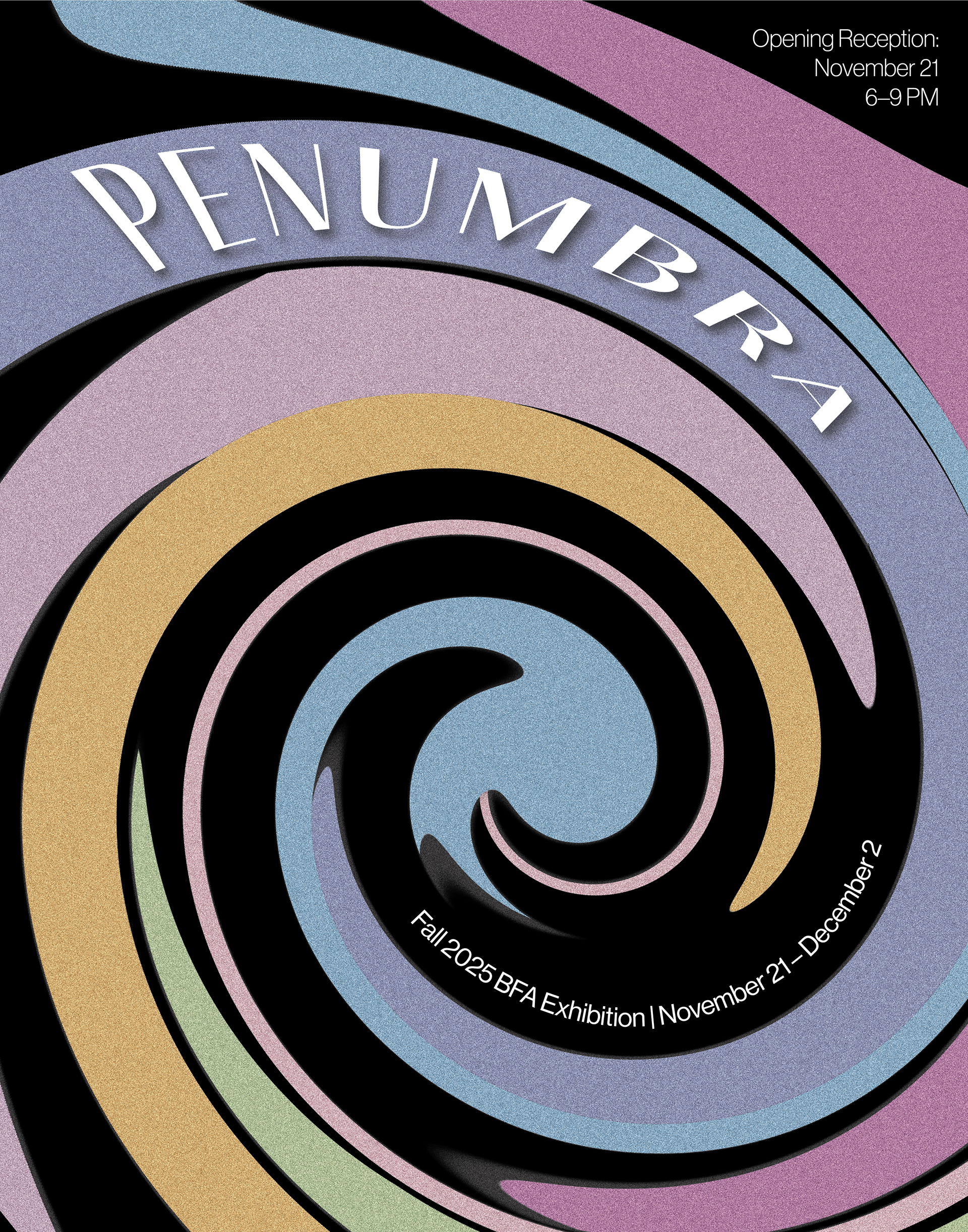 UCF BFA 2025 Fall Gallery Exhibition Poster, themed Penumbra.