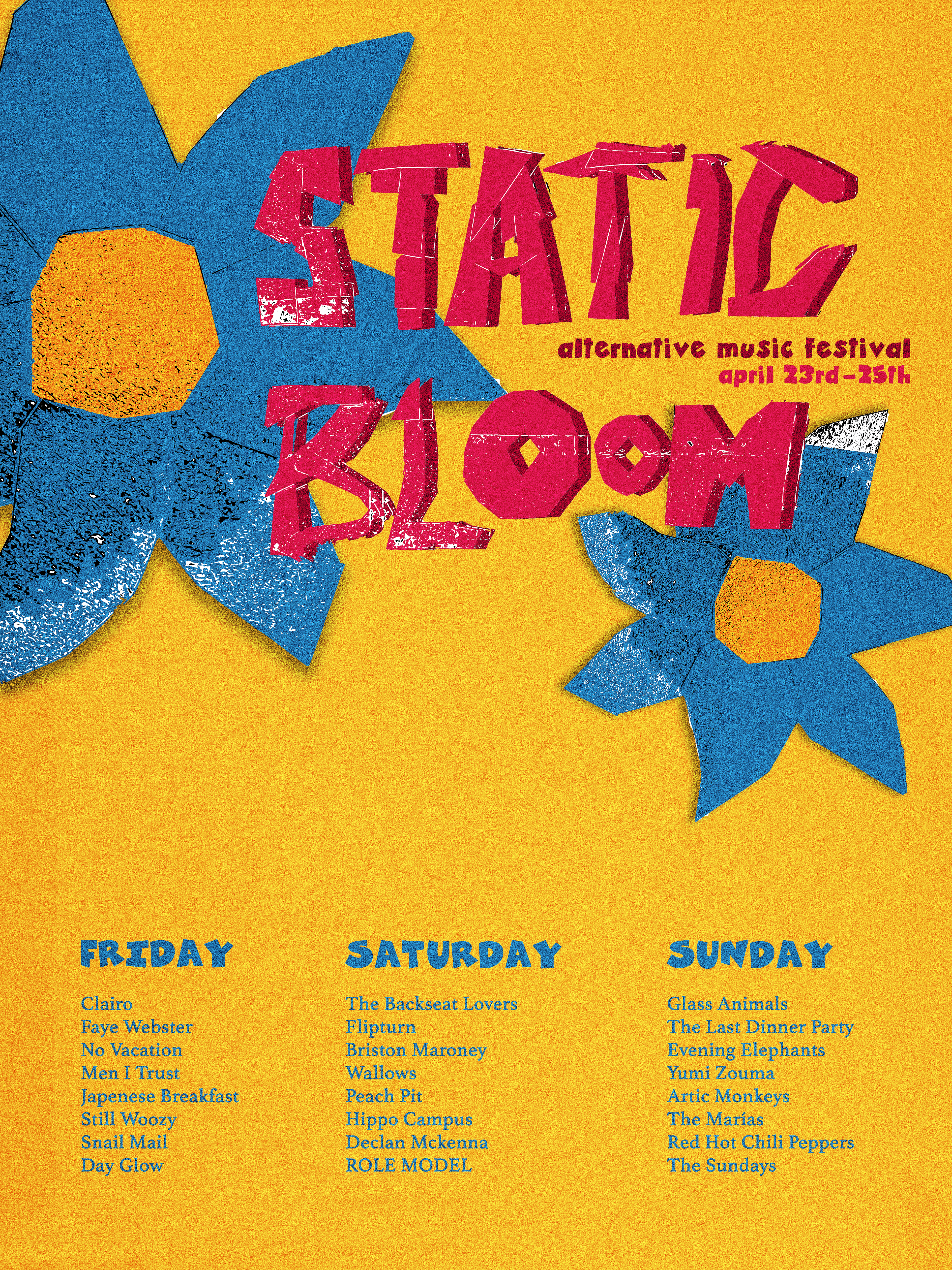 Static Bloom Alternative Music Festival Poster using hand lettering paper cutouts