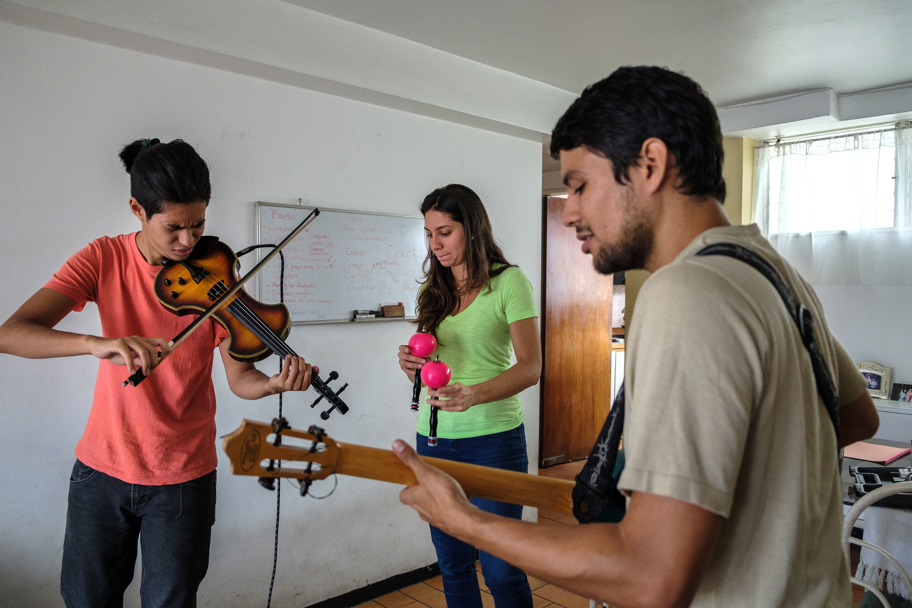 Rehearsal of the band Song 3, a fusion jazz band that uses Venezuelan Traditional Rhythms mixed with international influences like jazz. Caracas, April 3, 2019