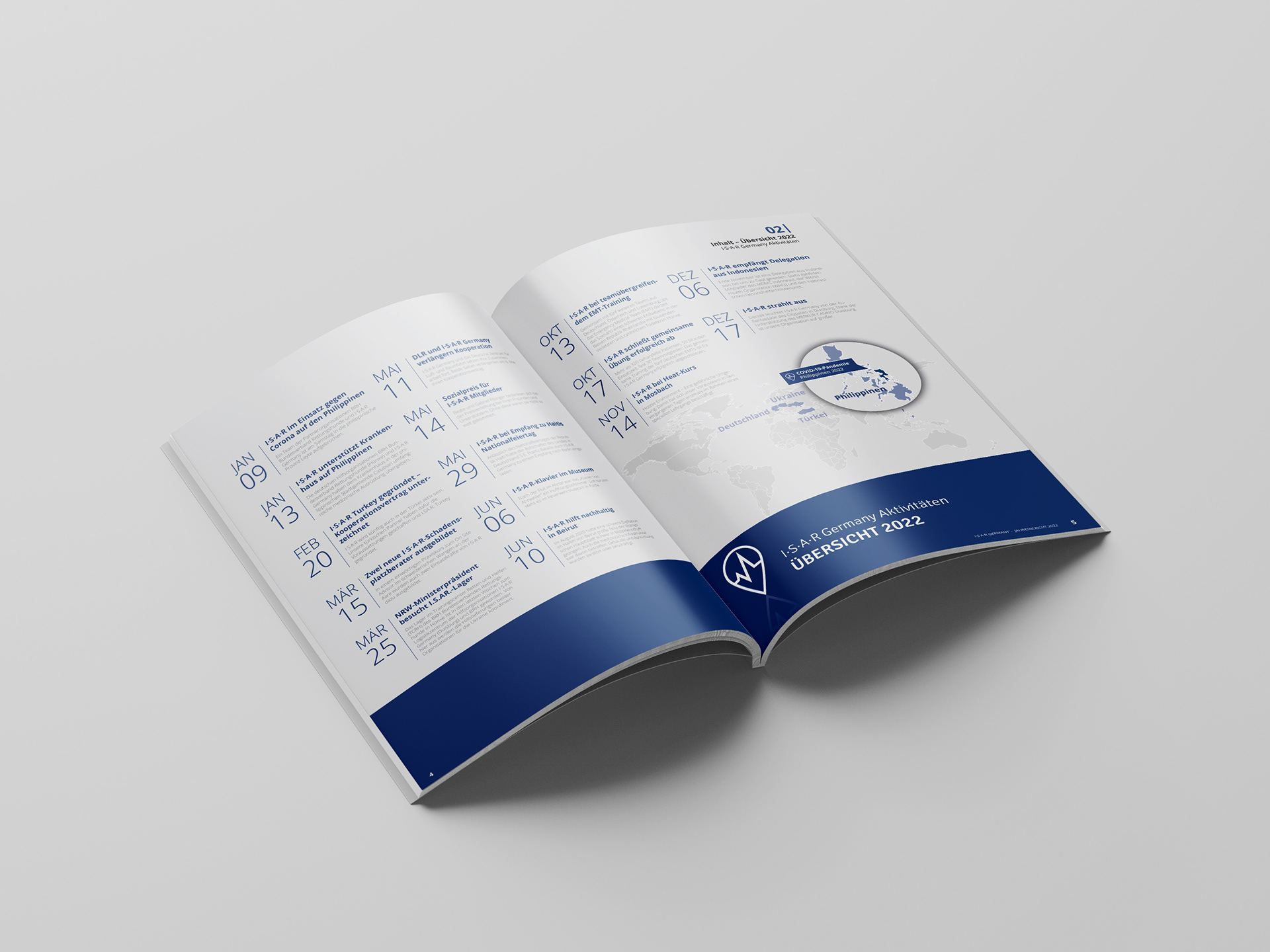 Überblick aller Einsätze des Jahres als Doppelseite zu Beginn des Berichts.