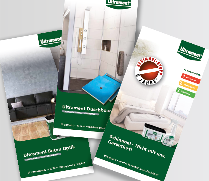 Diverse Lang-DIN-Flyer zur Auslage im Baumarkt