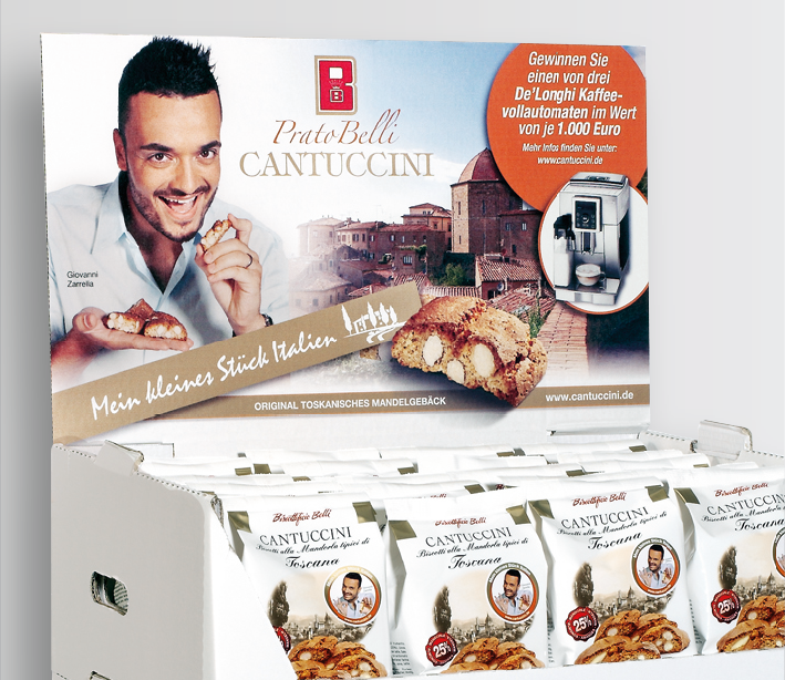 Verkaufsdisplay im Handel mit Gewinnspielaktion