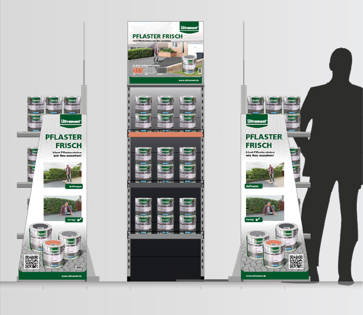 Baumarktdisplay „Pflaster frisch“