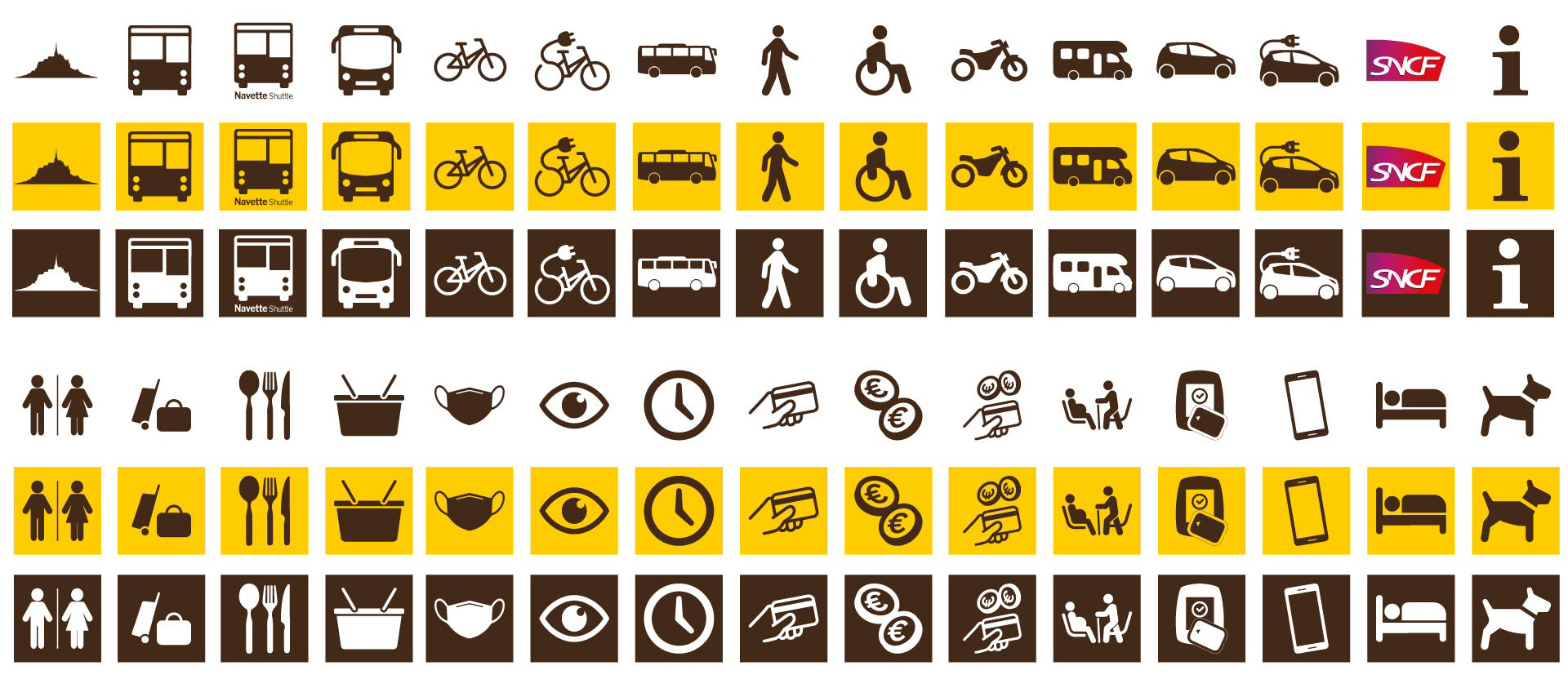 collection de pictogrammes crées pour la signalétique d'accès au mont-saint-michel