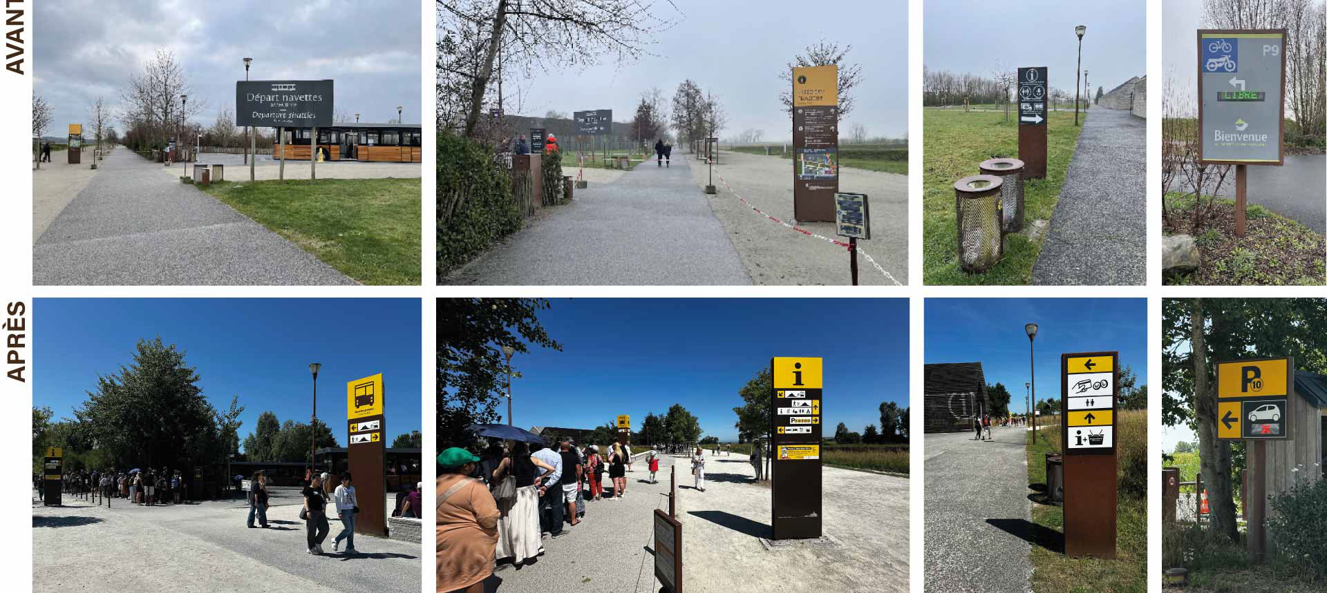 photos avant après des totems de la signalétique du mont saint-michel