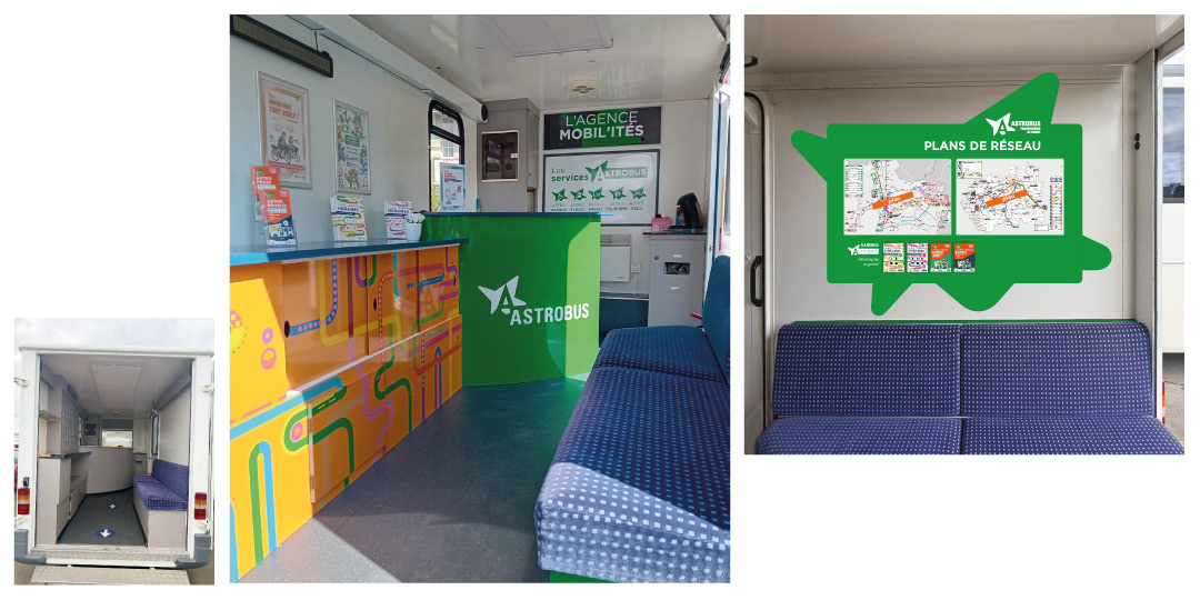 photos avant après de l'intérieur de l'agence mobile d'Astrobus