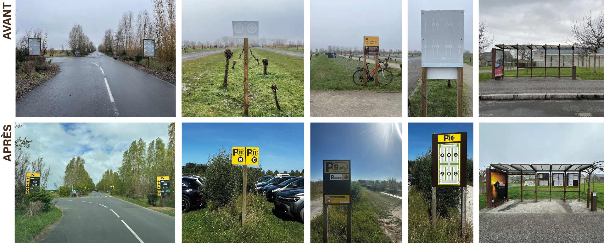 photos avant après des panneaux de la signalétique du mont saint-michel