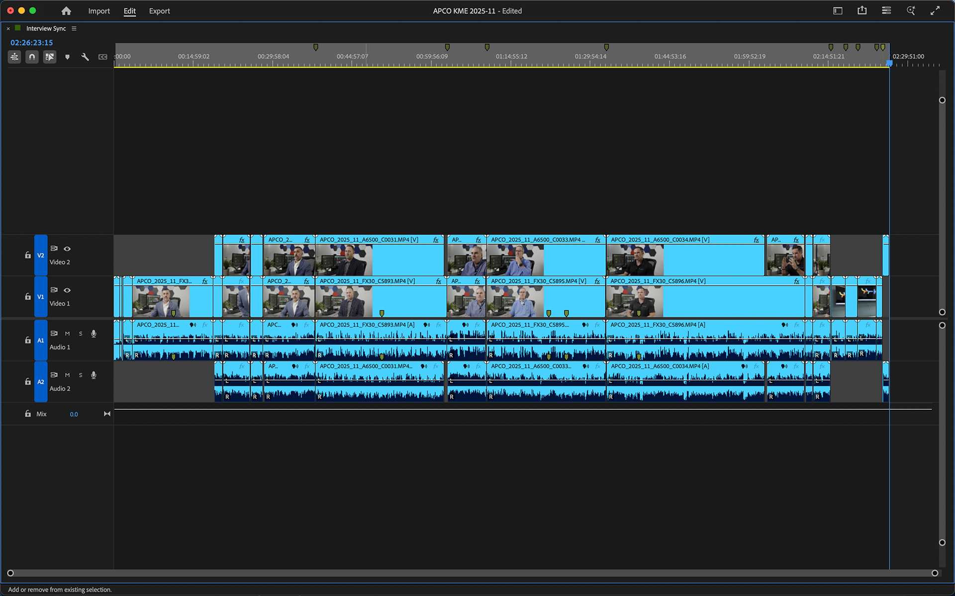 Sync Pass of A and B Cam Interview footage