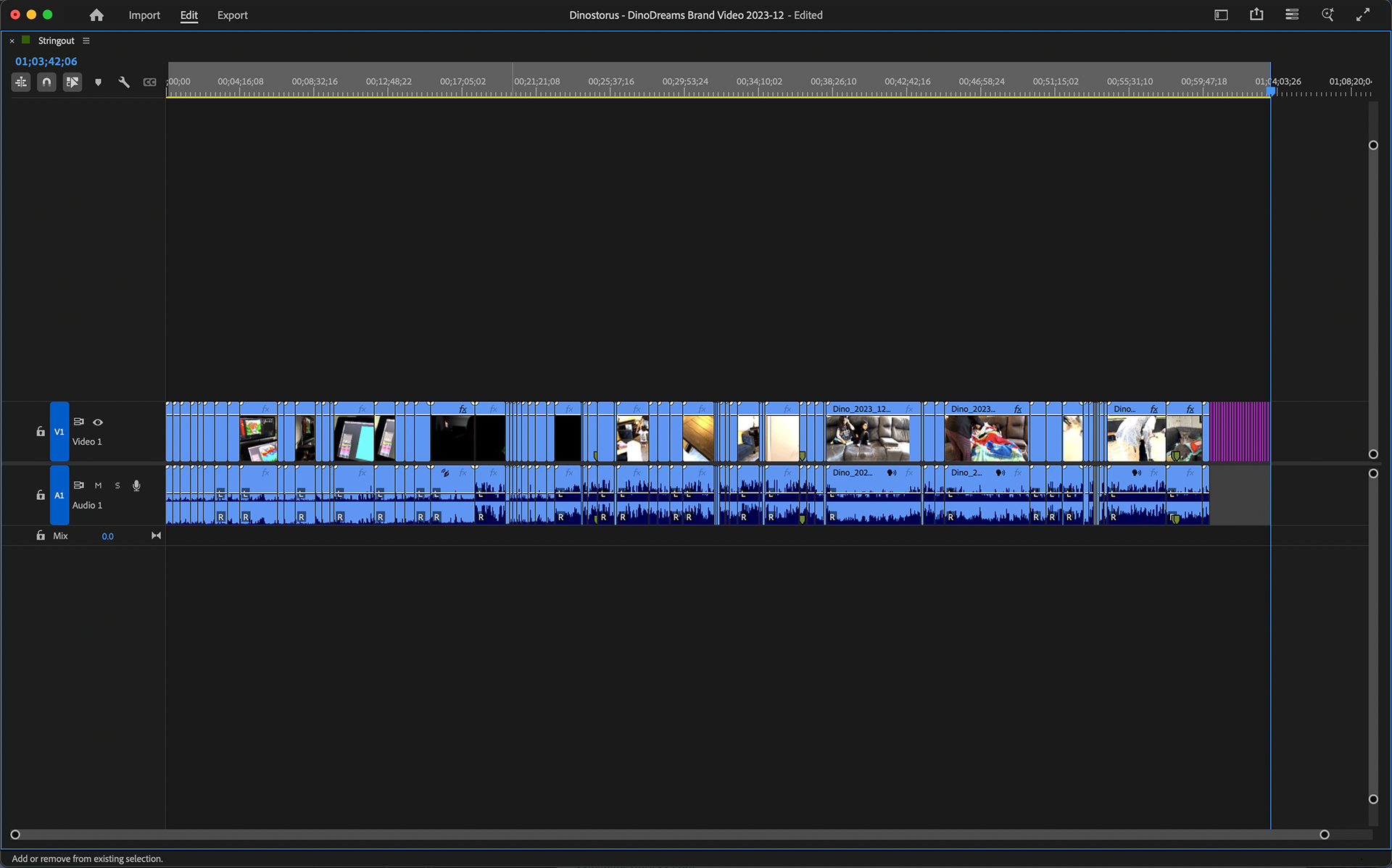 Stringout of all media assets