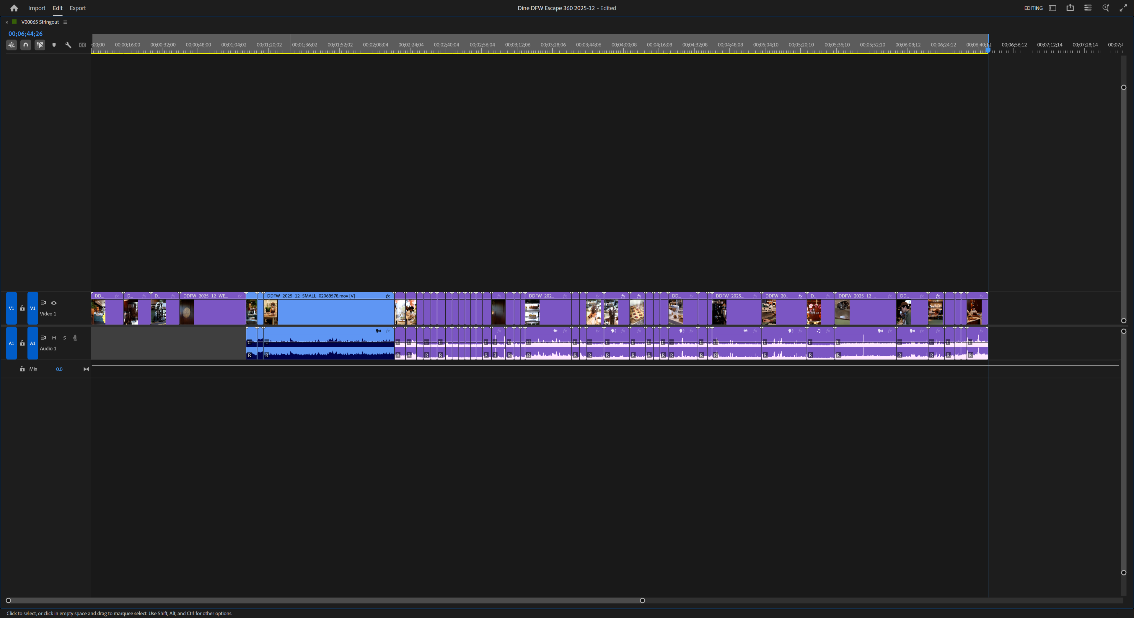 Stringout of media assets