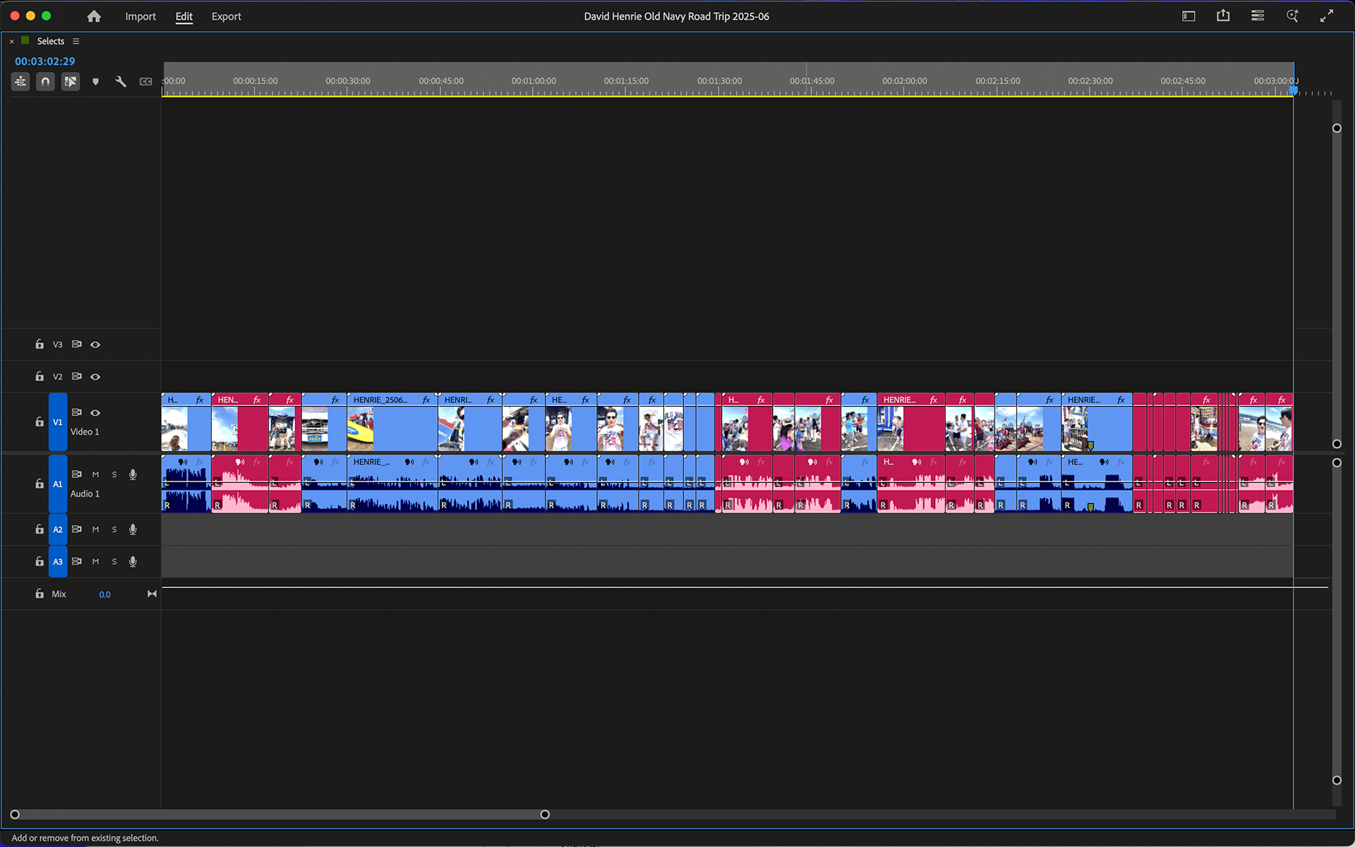 Selects Pass where clips are culled, organized, categorized, and ranked