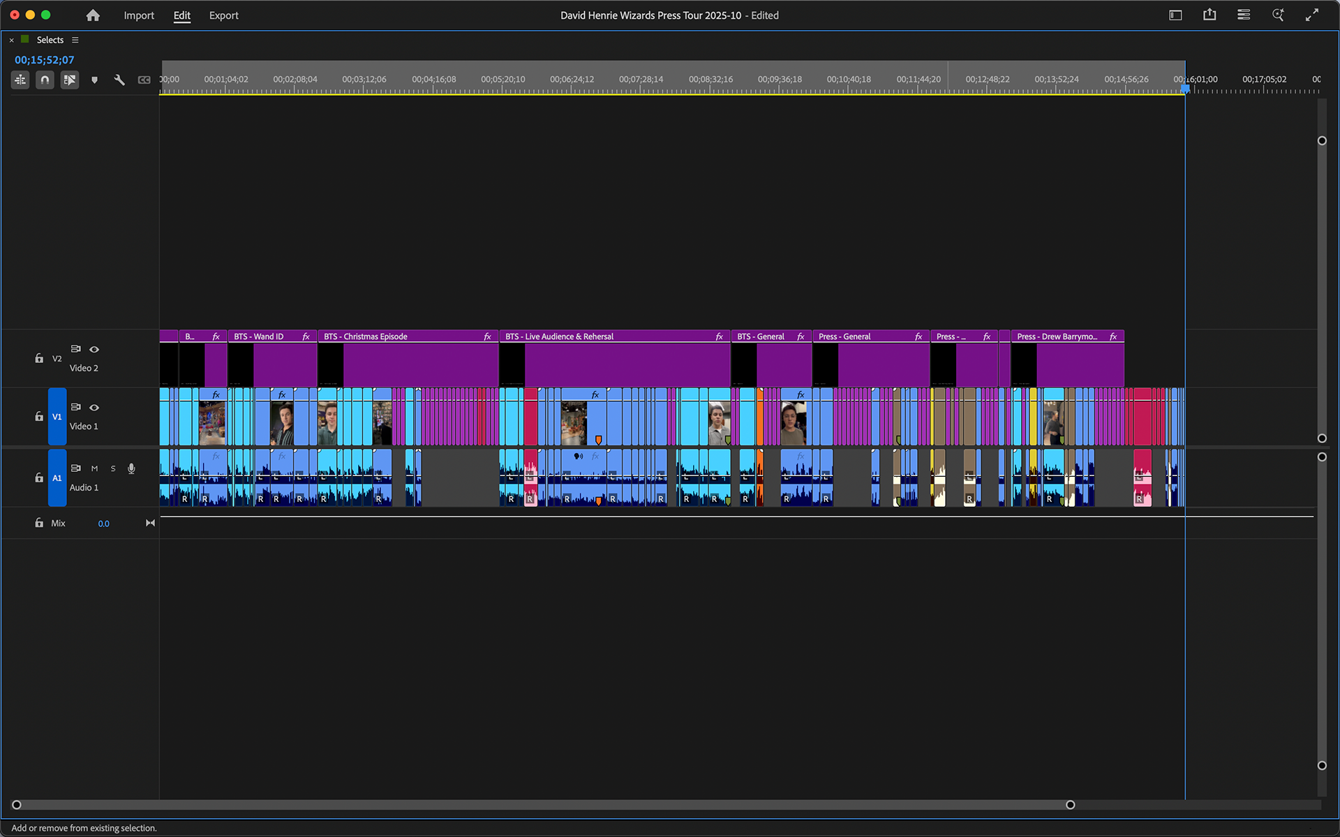 Selects Timeline of culled assets