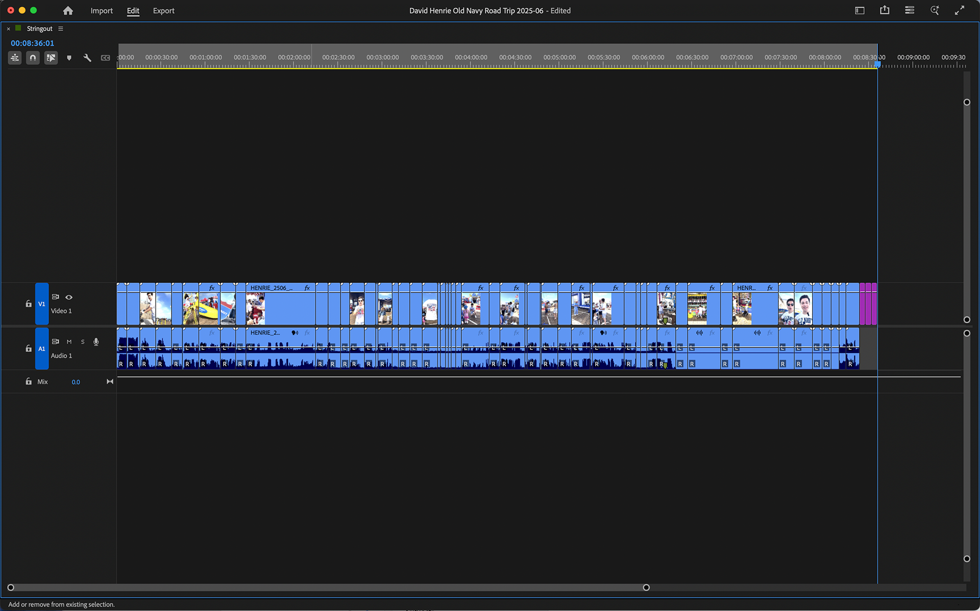 Stringout of all media assets