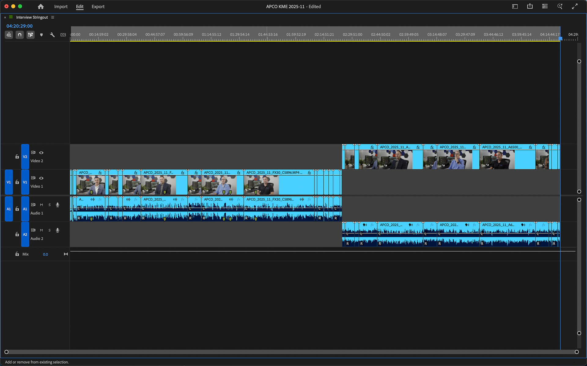 Stringout of all interview media assets