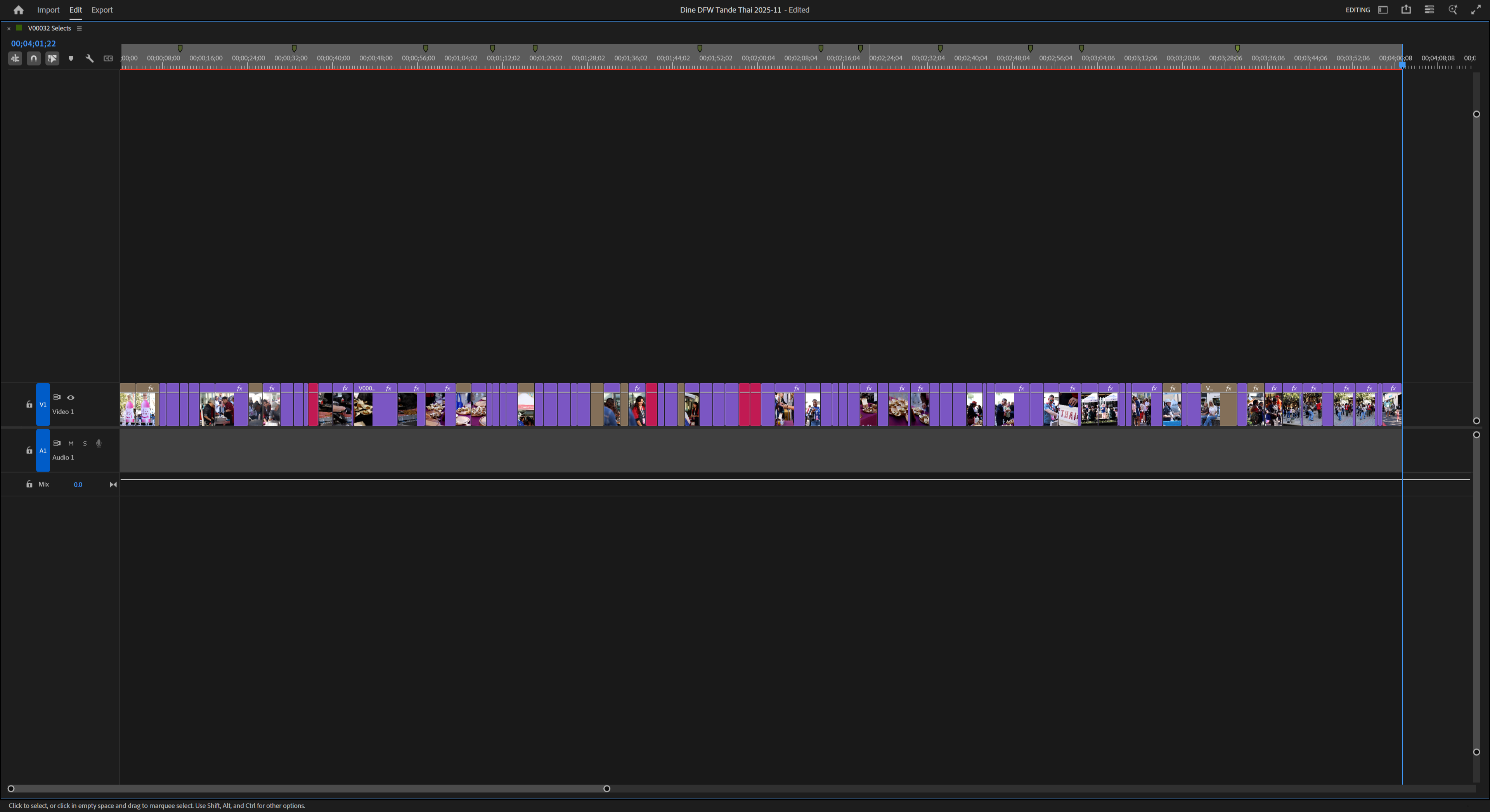 Selects Pass where clips are culled, organized, and categorized