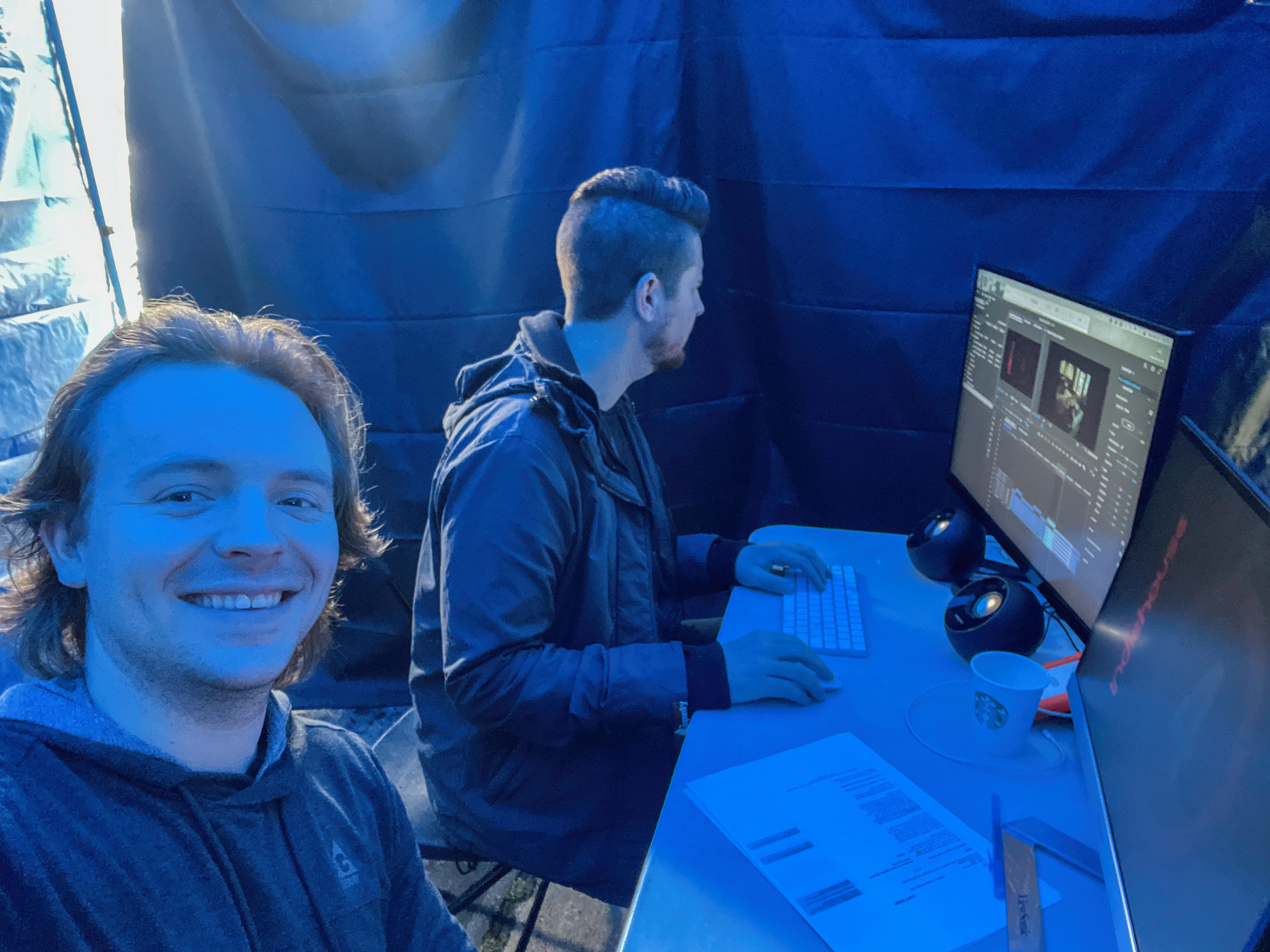 On-Set in the edit tent with Nate Cali (Ford 'Unidos Stronger')