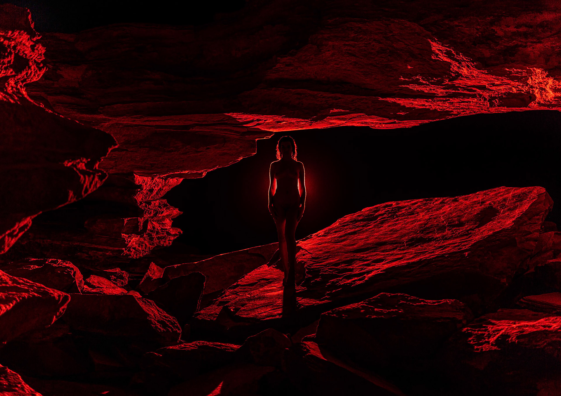 Blood flows over falling stone