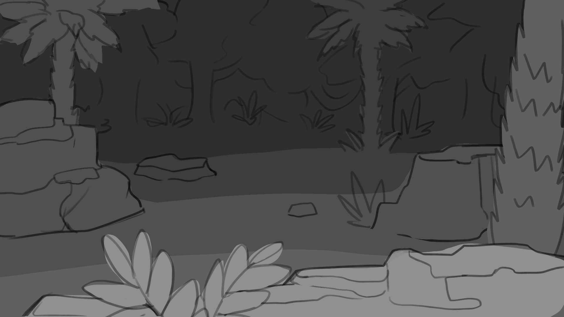 exterior shot of a clearing at the edge of the jungle