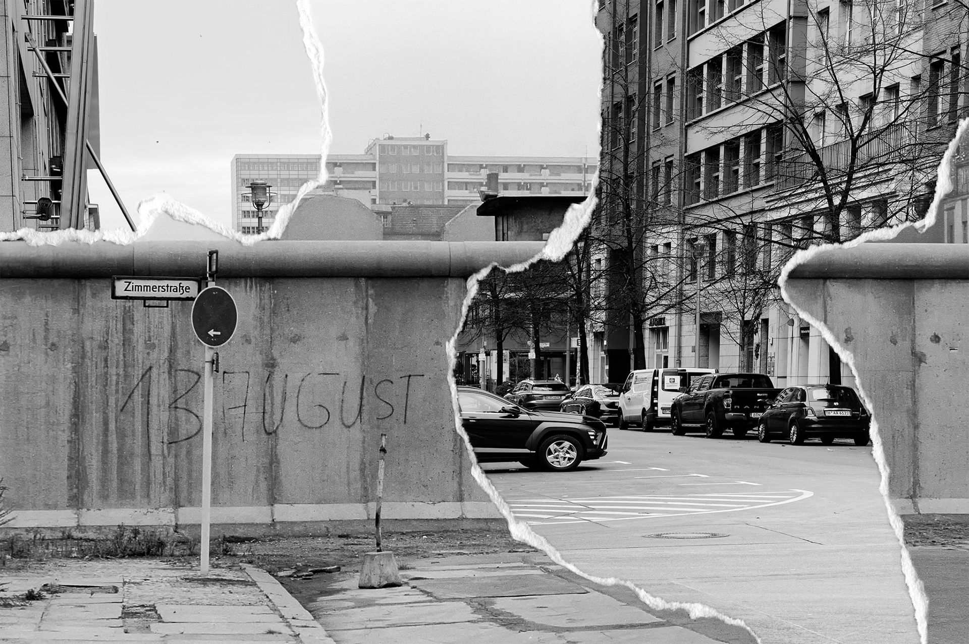 Lettering on the border wall 75 at the corner of Zimmerstraße/Charlottenstraße, Berlin, August 31, 1979 - Historical source: Stiftung Berliner Mauer (F-015416), photo:  Edmund Kasperski, CC BY-SA 4.0
