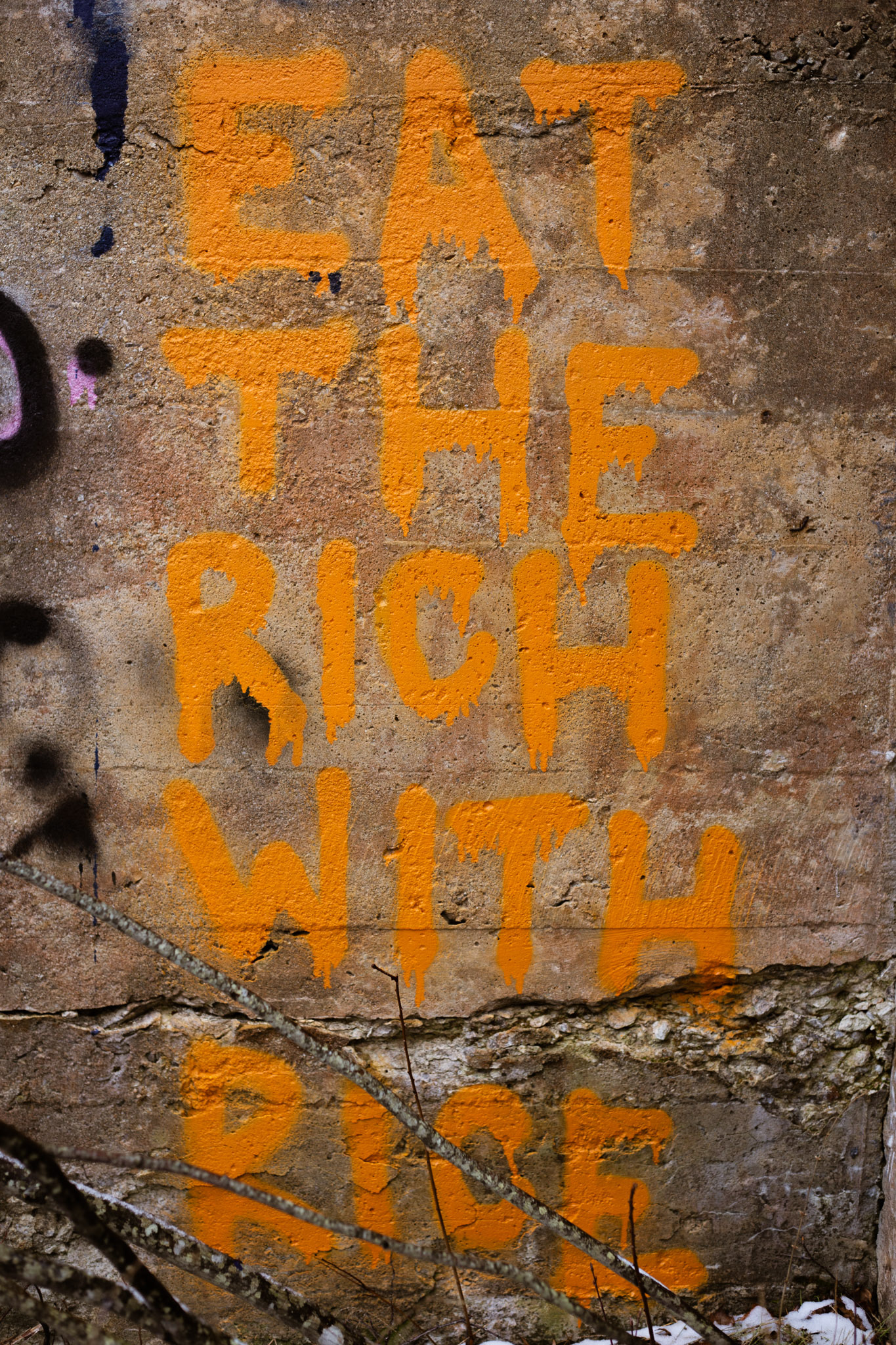 Fresh graffiti on the walls of Rutland State Prison Camp