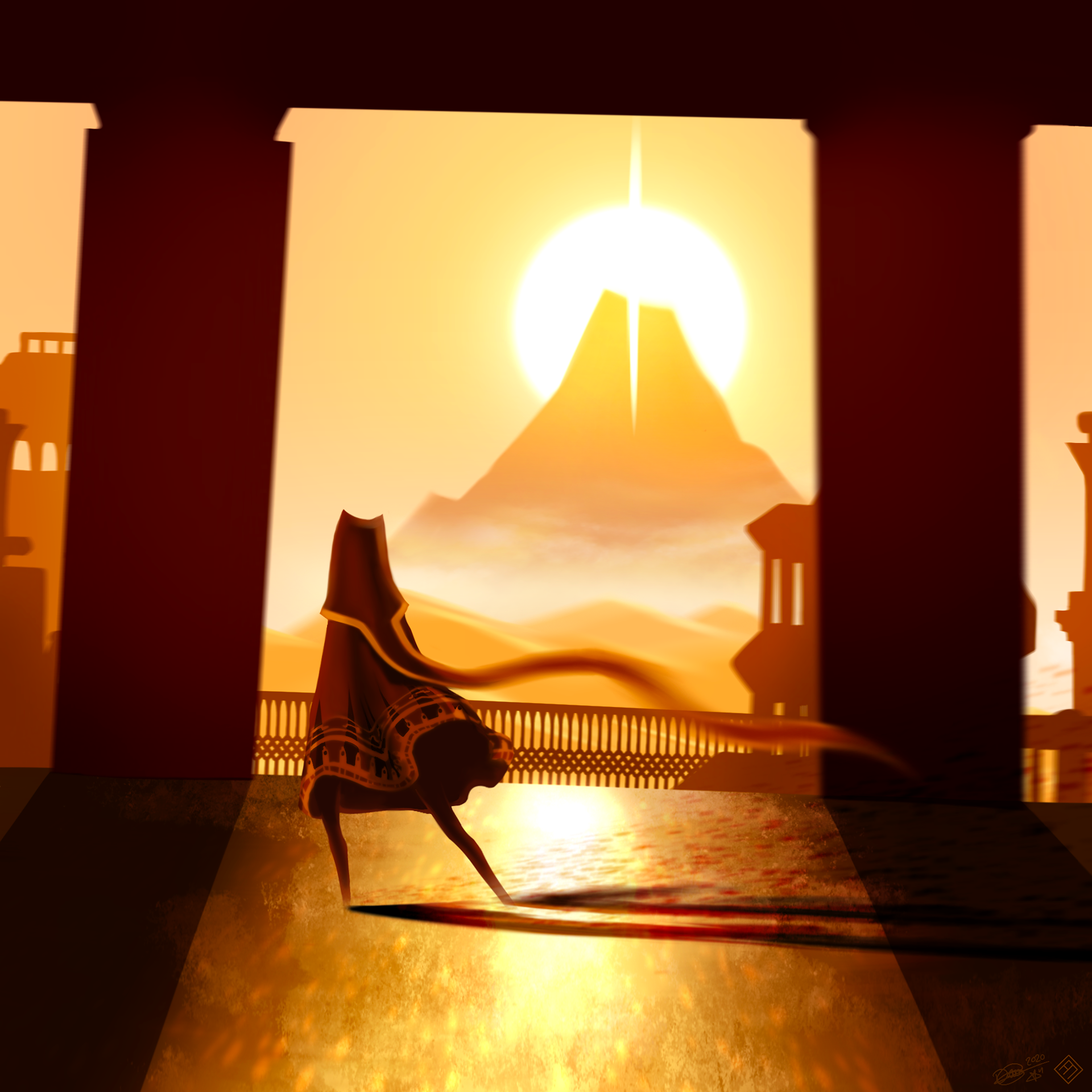 "Gliding through the sand, seeking the light afar." (Journey)