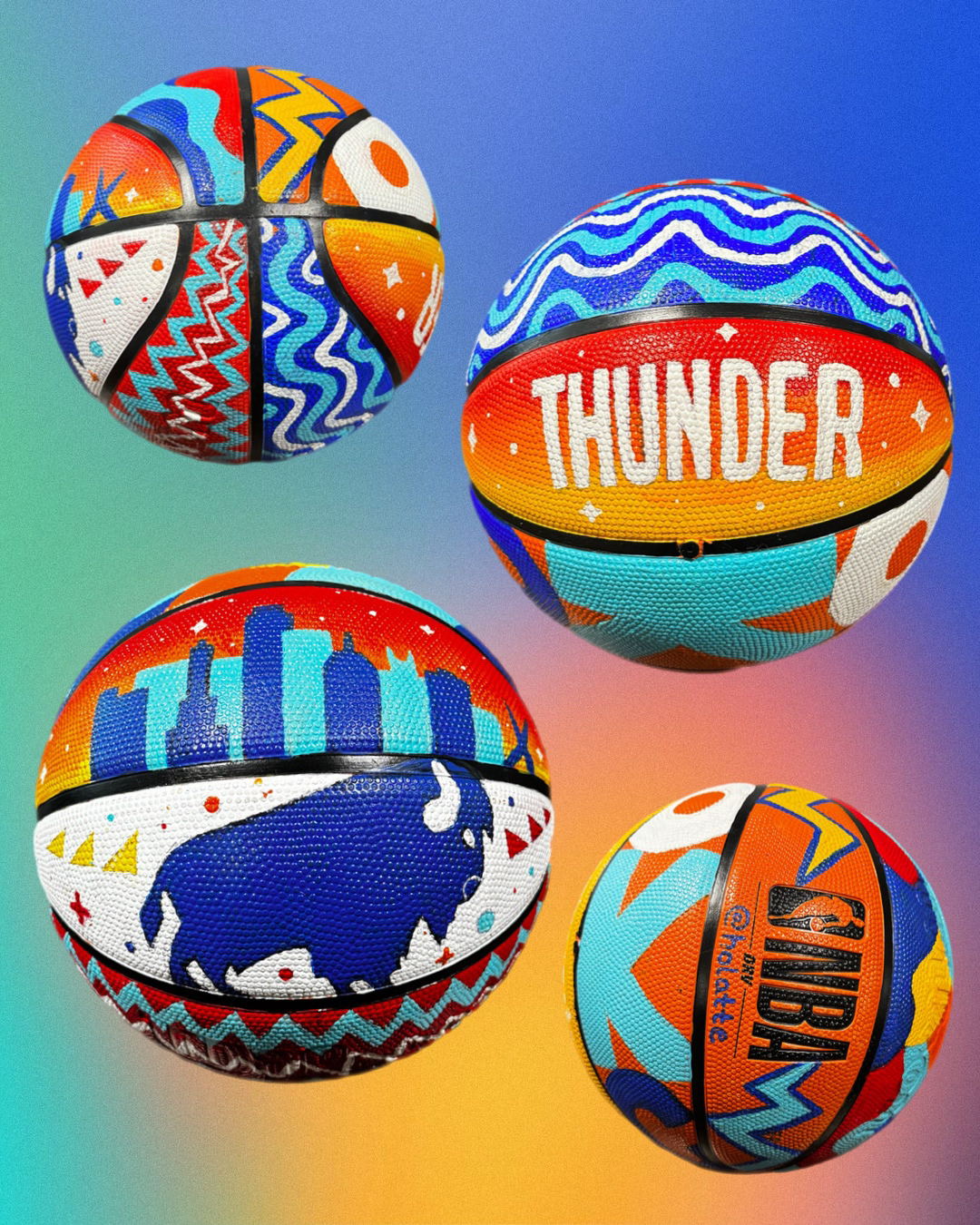 Custom Painted Oklahoma City Thunder Basketball - 2025