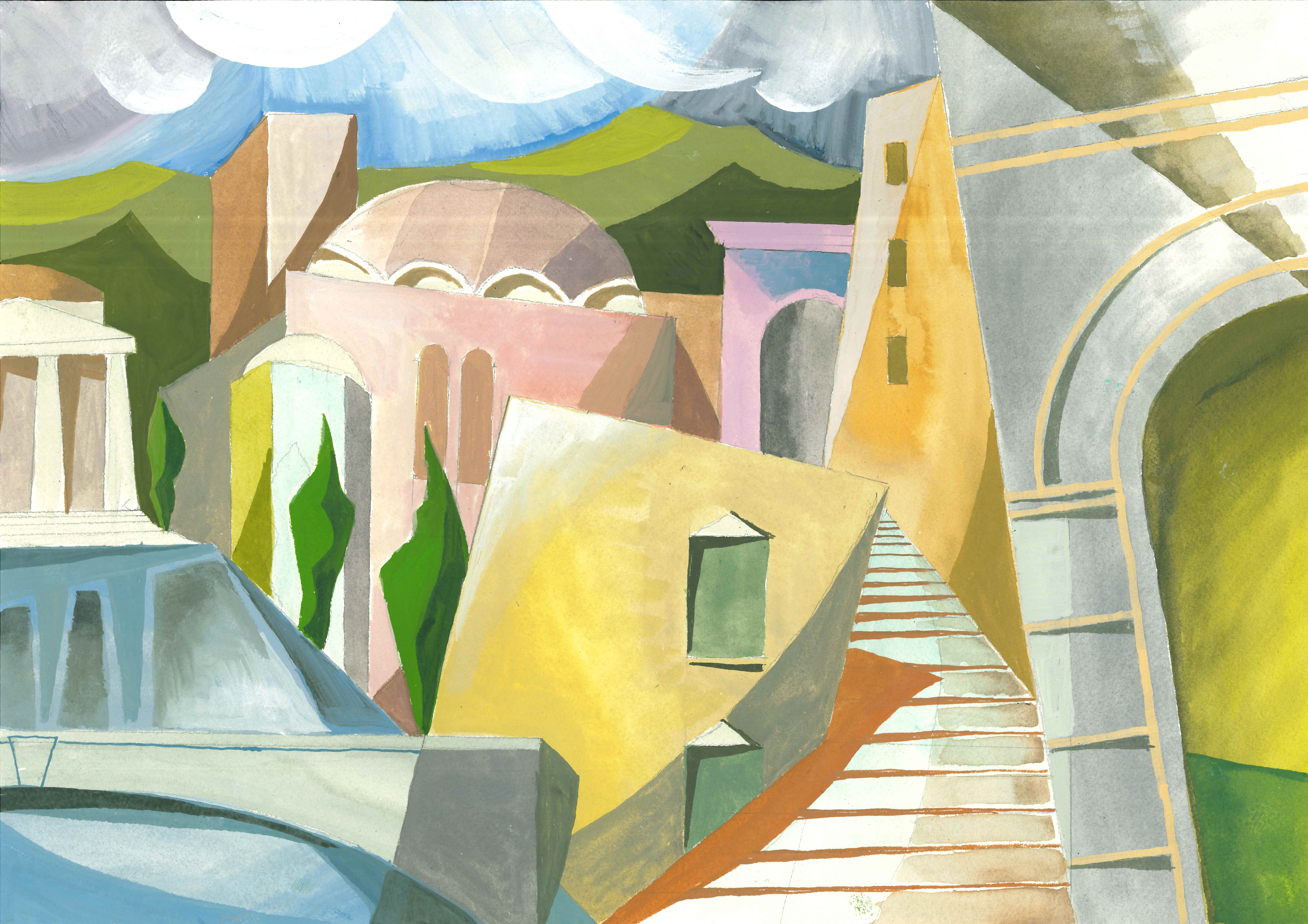 Trieste Imagined 4. Gouache 42 x 30 cm 