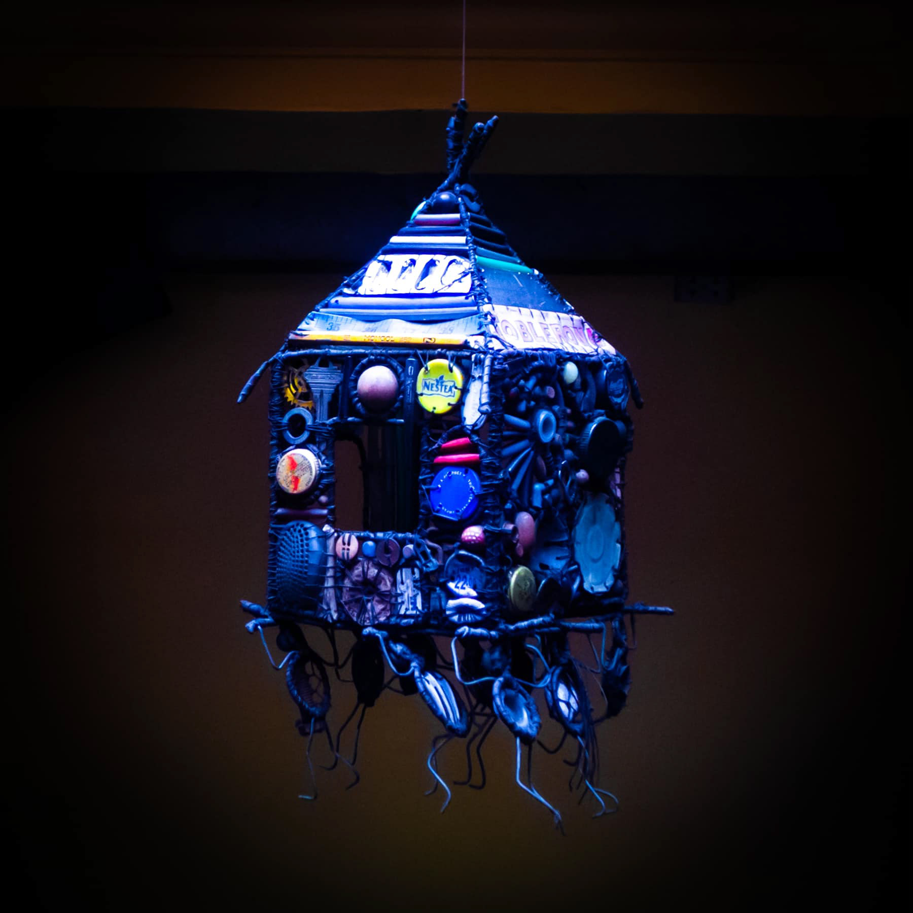 Hanging sculpture at Oh My Gulay in Baguio. Lumix LX5.