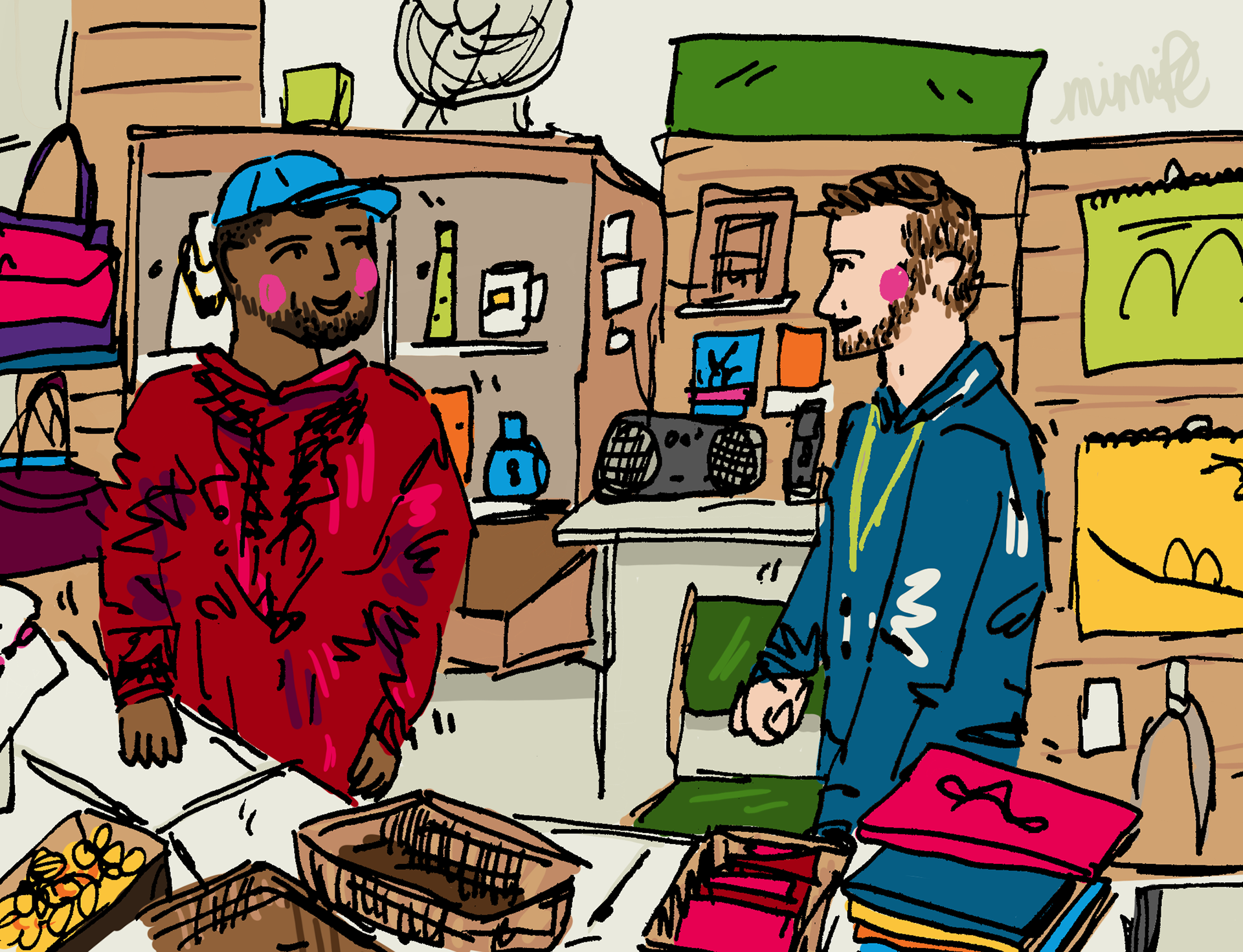 Illustration based on photo of Oxfam volunteers