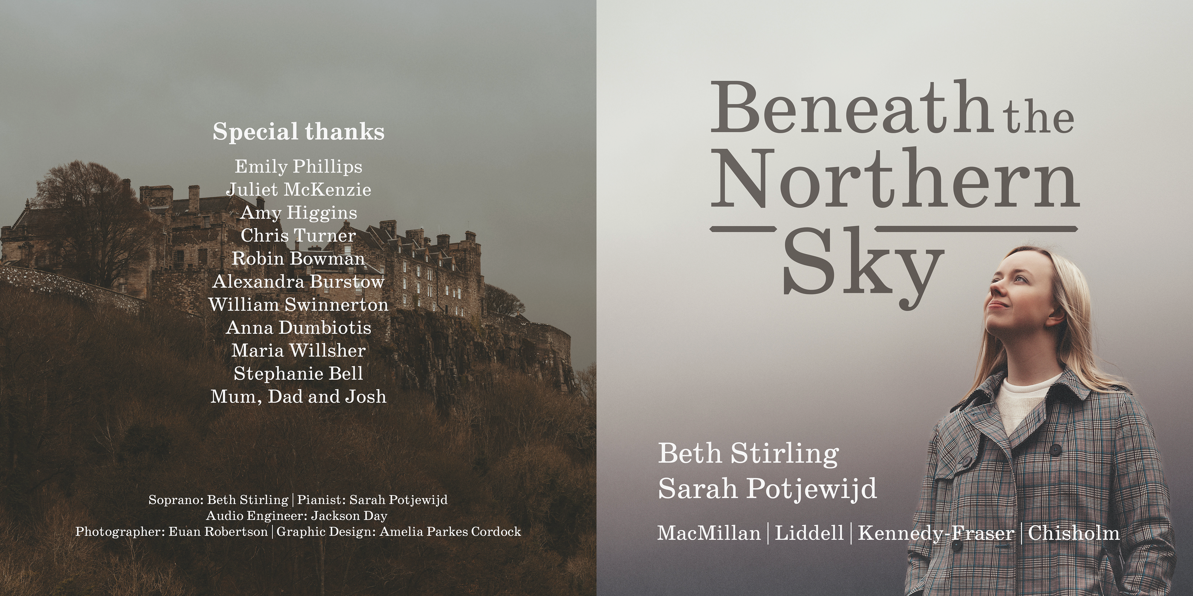 Front and back cover of CD booklet for Beneath the Northern Sky