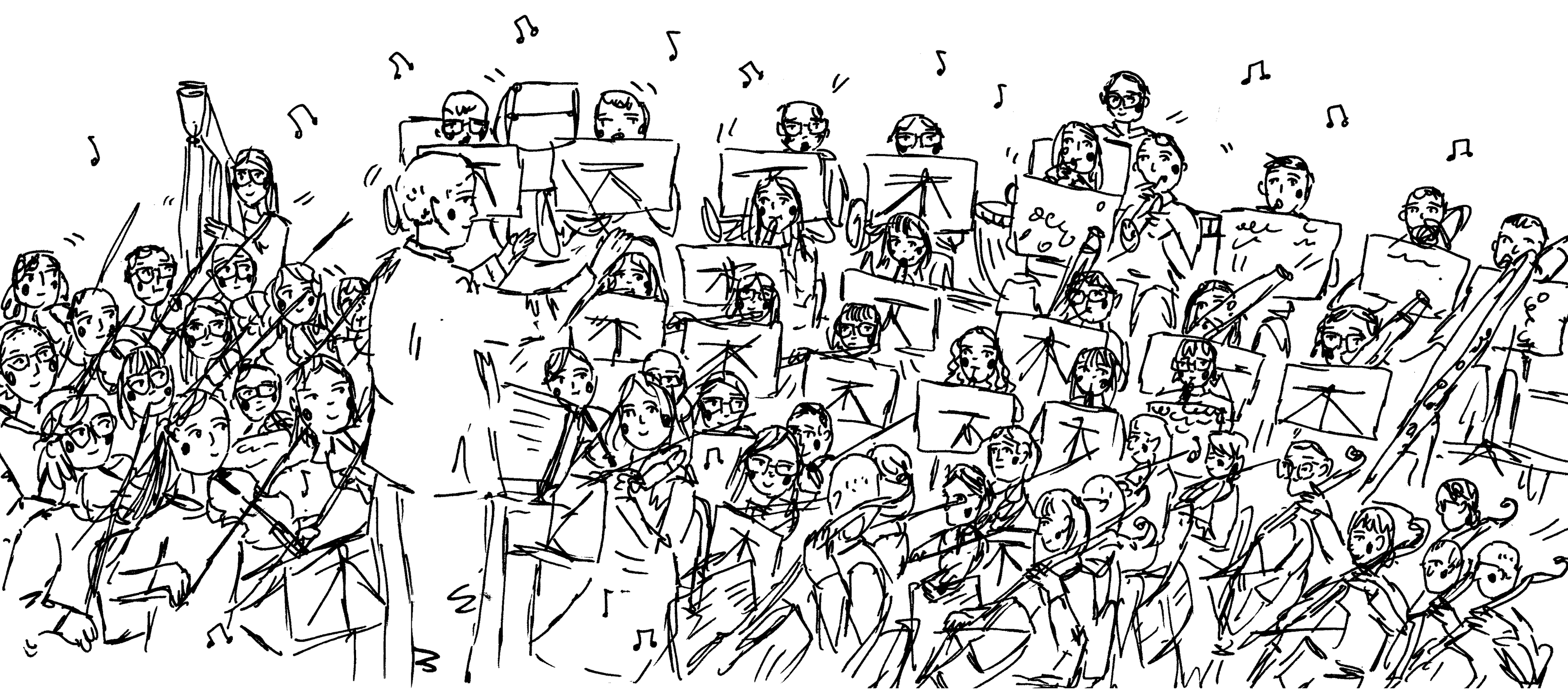 Bath Symphony Orchestra full illustration - ink pen