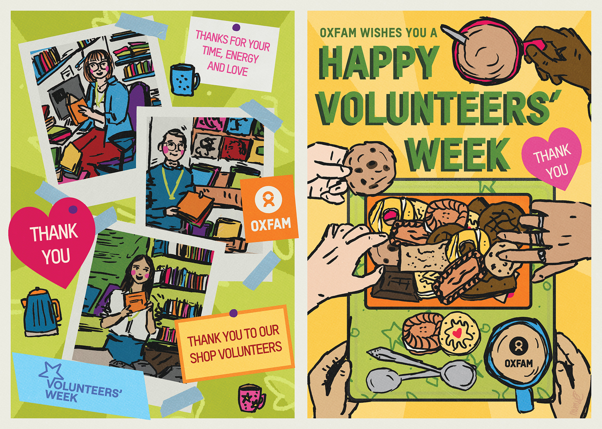 Card front and back for Volunteer's Week 2025 sent to all UK Oxfam shops