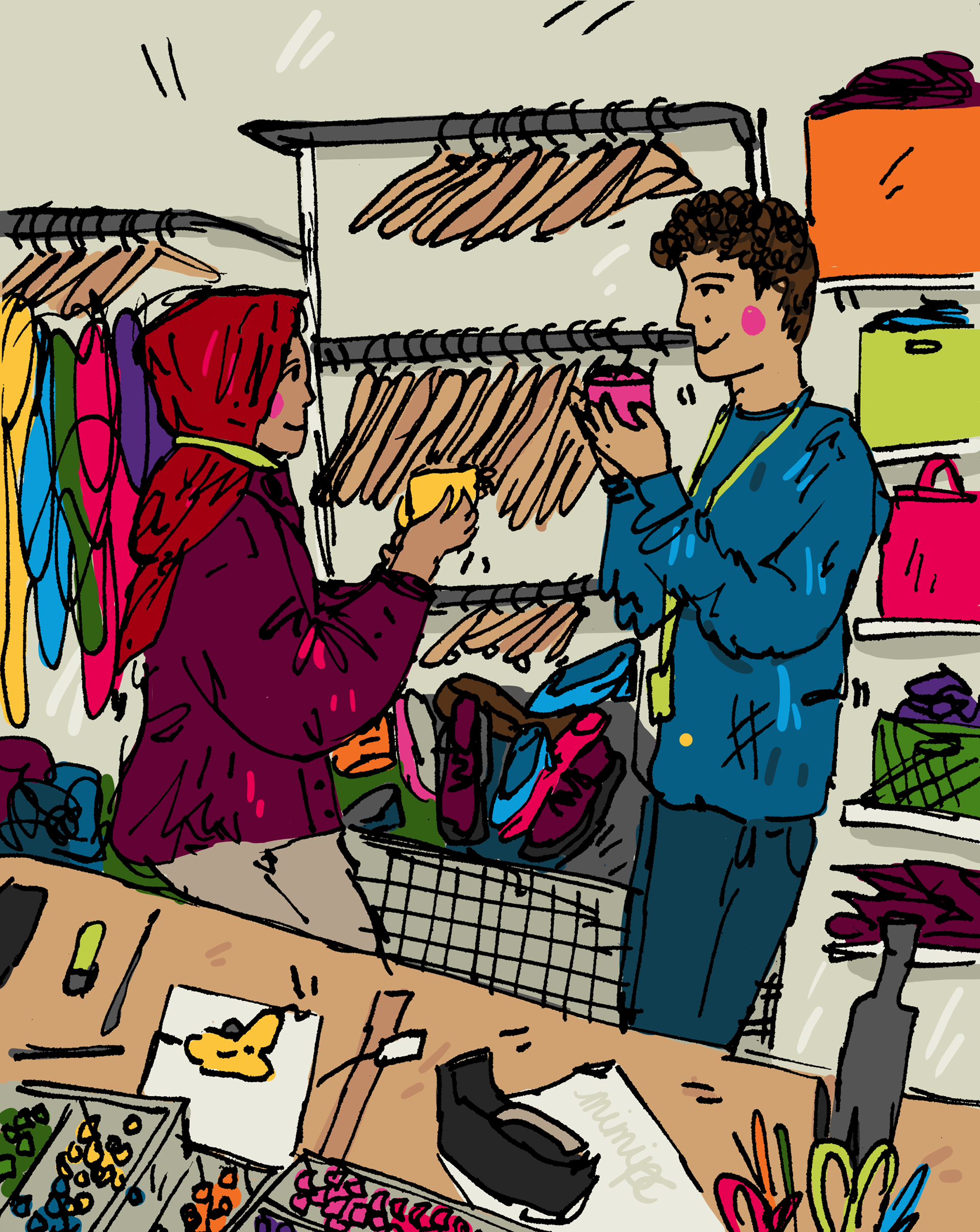 Illustration based on photo of Oxfam volunteers