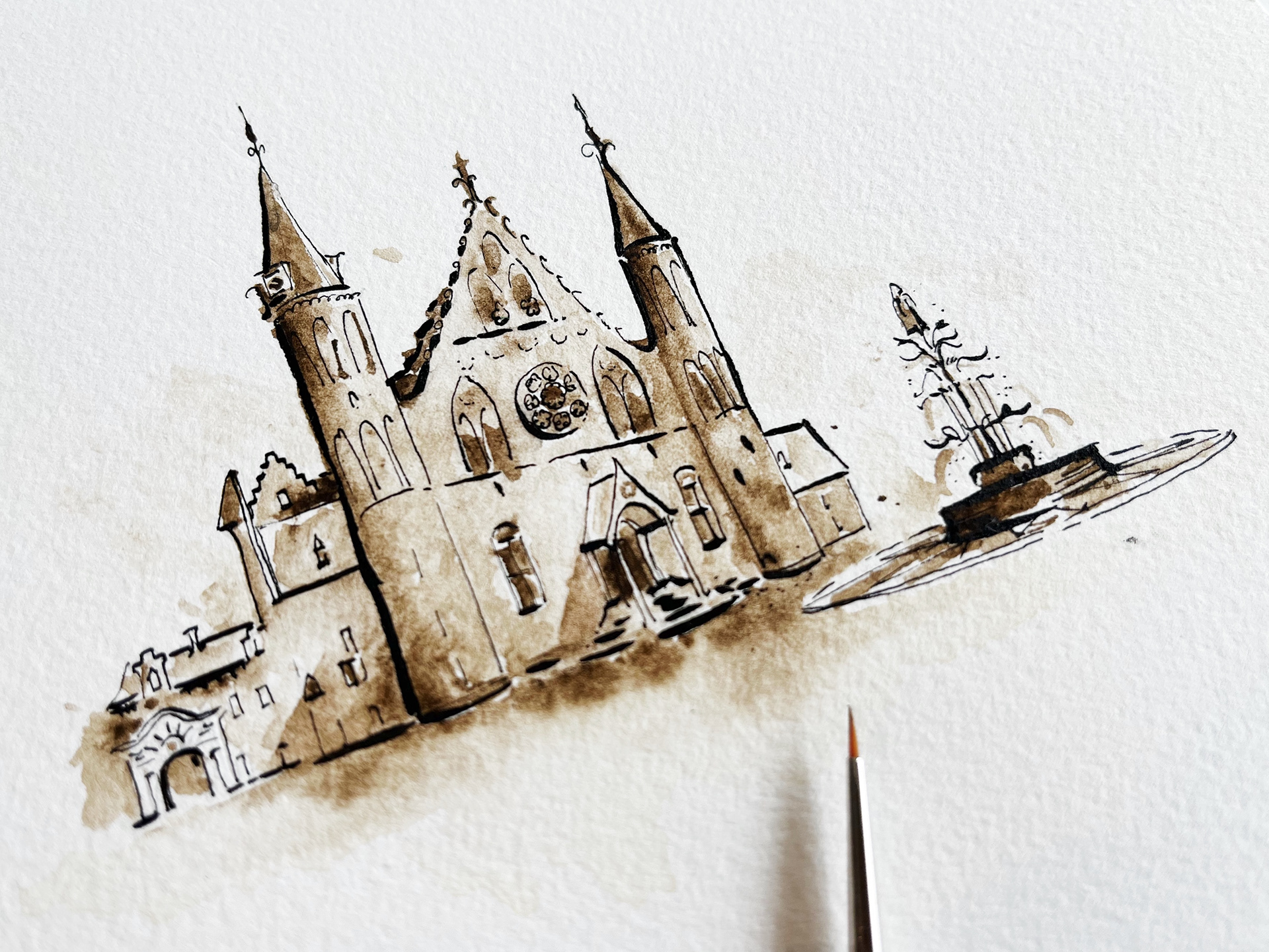 Ridderzaal - Binnenhof, Den Haag, Aquarel, Pen en inkt.jpeg