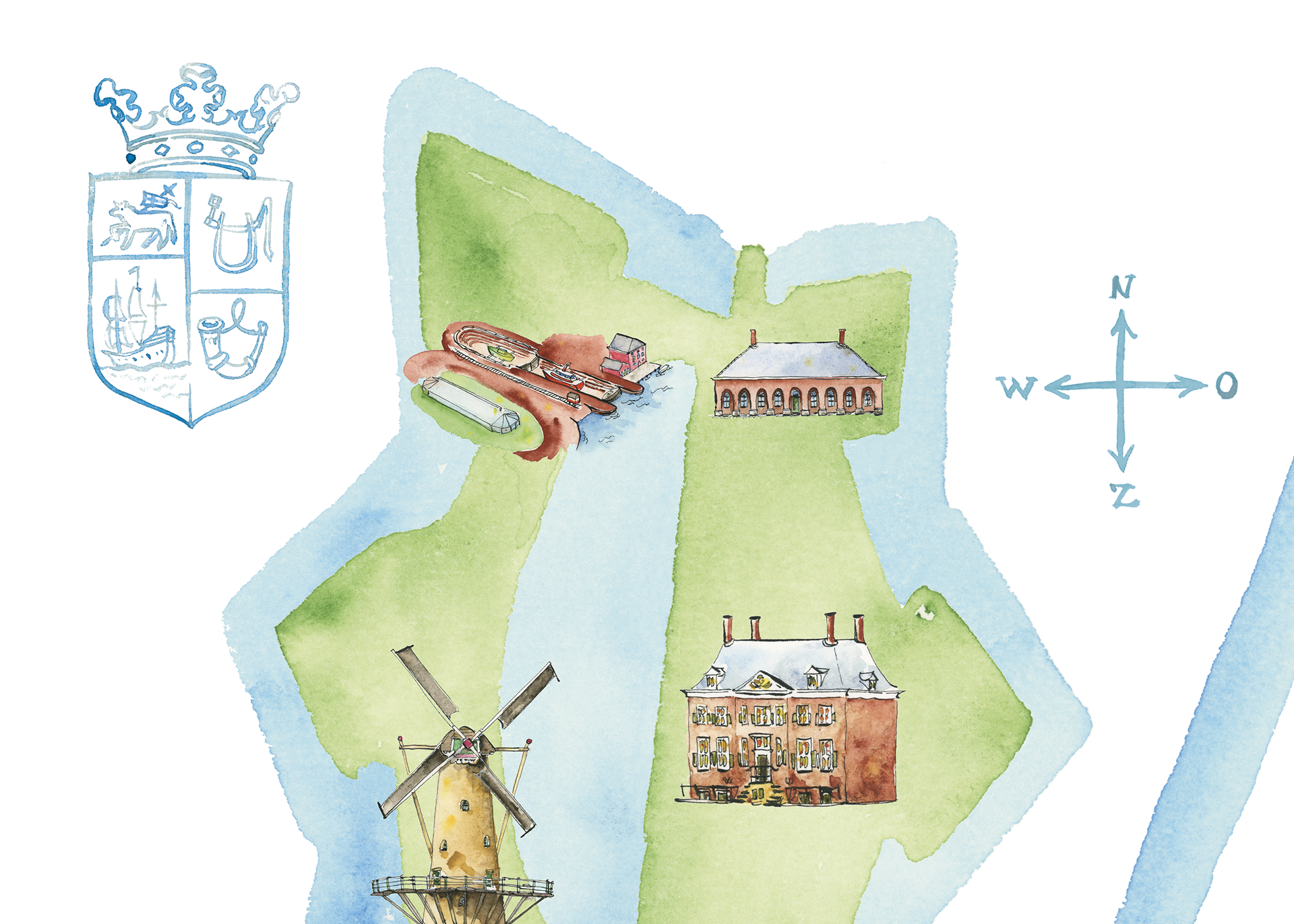 Detail Poster met het stadswapen Hellevoetsluis in aquarel