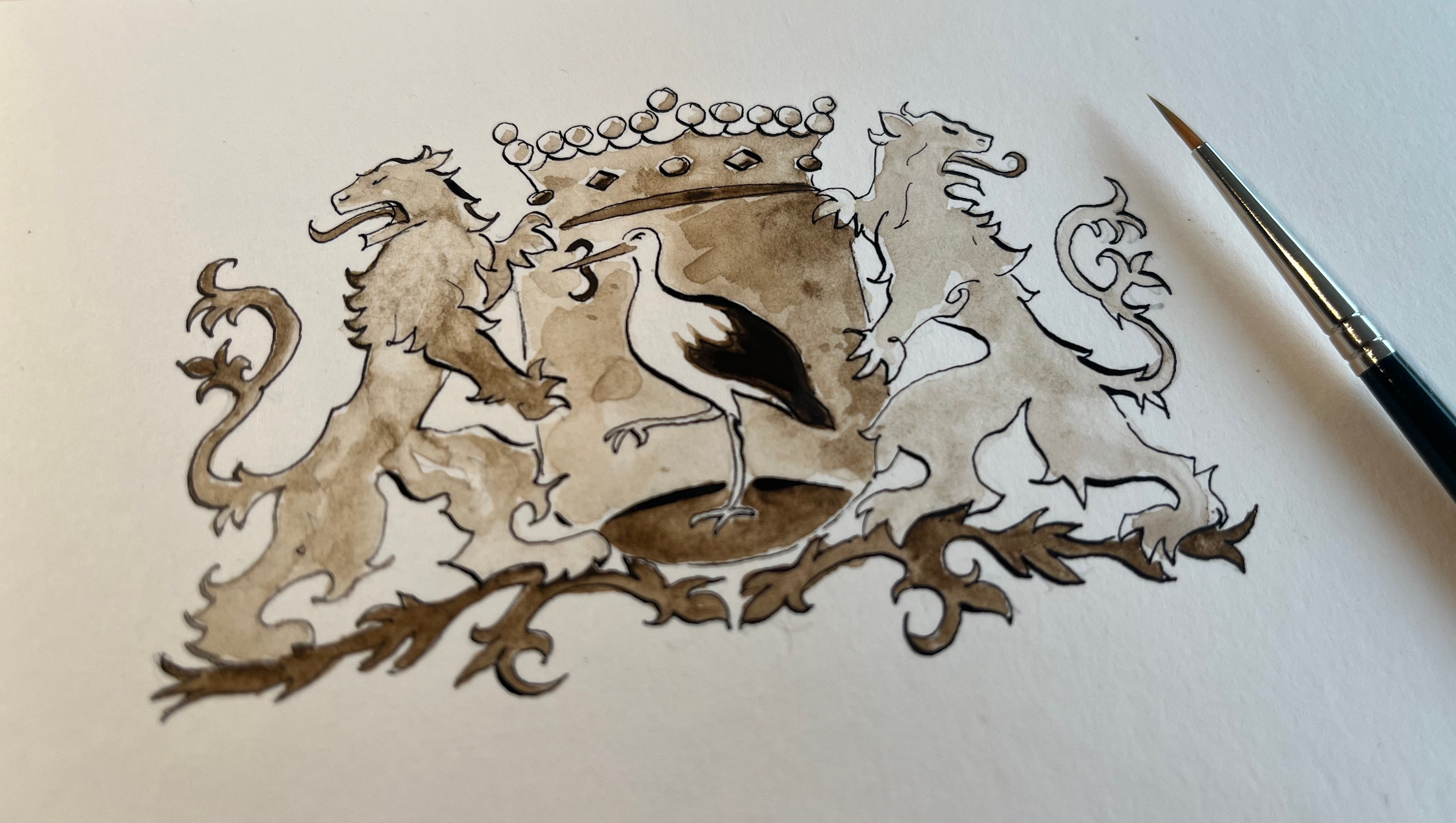 Stadswapen Den Haag, Aquarel, Pen en inkt