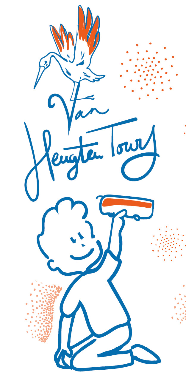 De Haagse Ooievaar verbonden met Van Heugten Tours en een spelend kind voor aandacht voor toekomst.